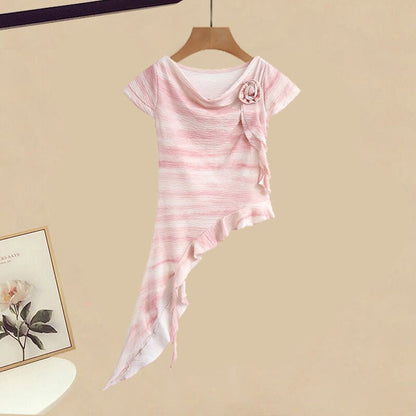 3D Flower Top Pieces Set Pantskirt Leg Two Irregular Wide