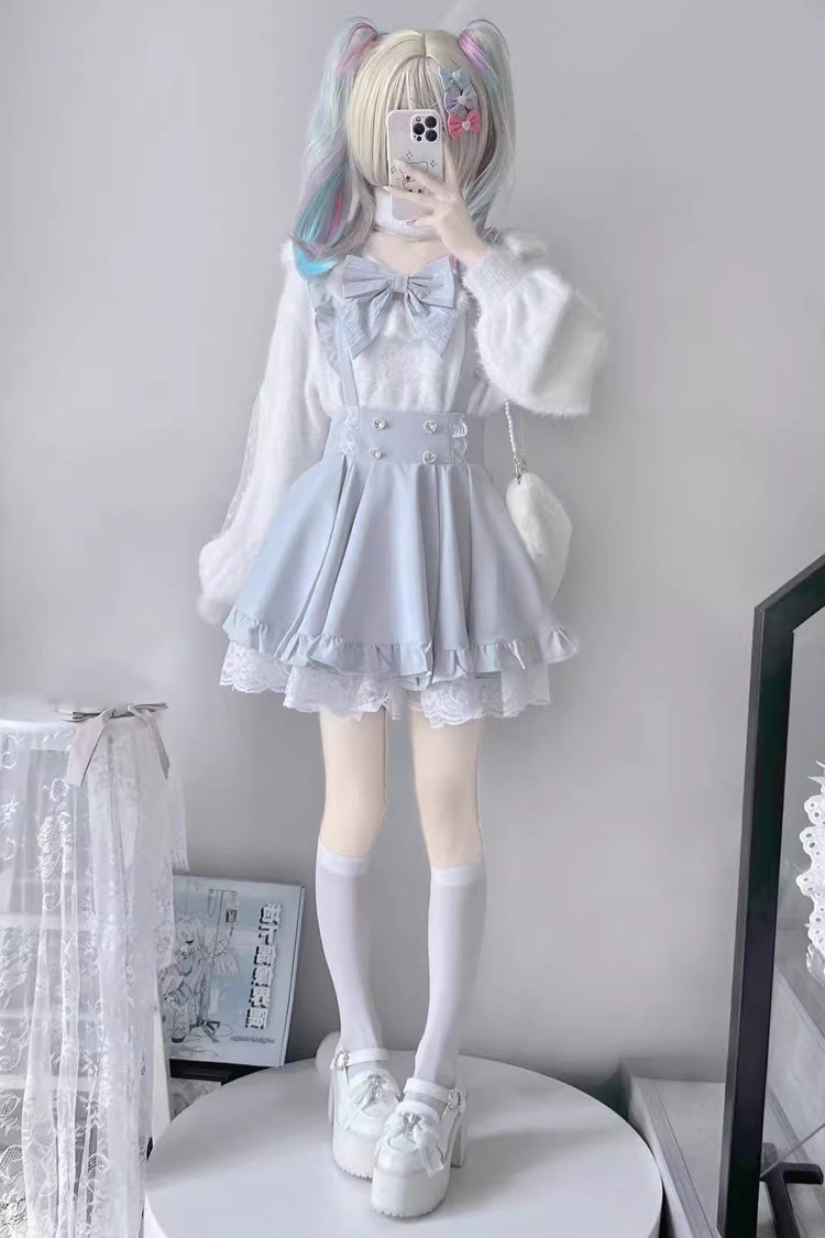 Puffy Hem Ruffle Sweet Suspender Skirt Two Colors