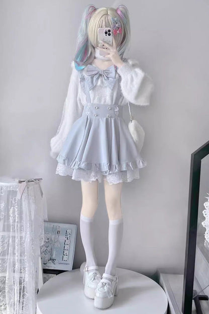 Puffy Hem Ruffle Sweet Suspender Skirt Two Colors