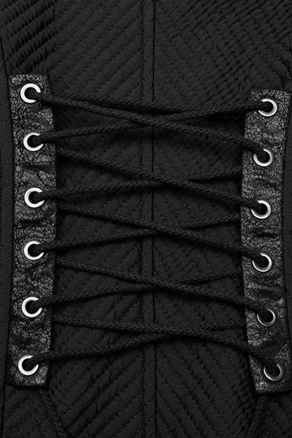 Men's Gothic Long Coat with Horizontal Stripes Eyelet String Side Detail