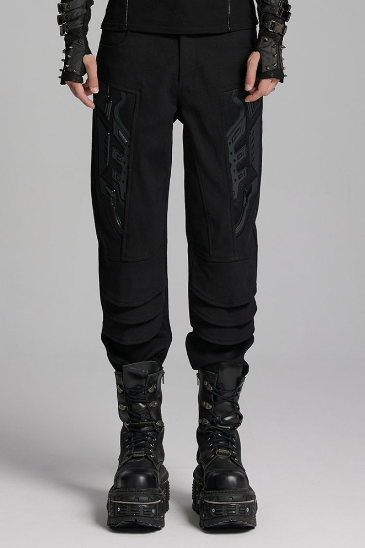 Punk Pants for Men with 3D Armor Patch and Stitching