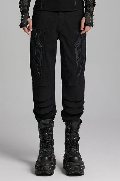 Punk Pants for Men with 3D Armor Patch and Stitching