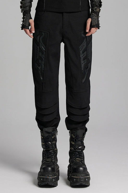 Punk Pants for Men with 3D Armor Patch and Stitching