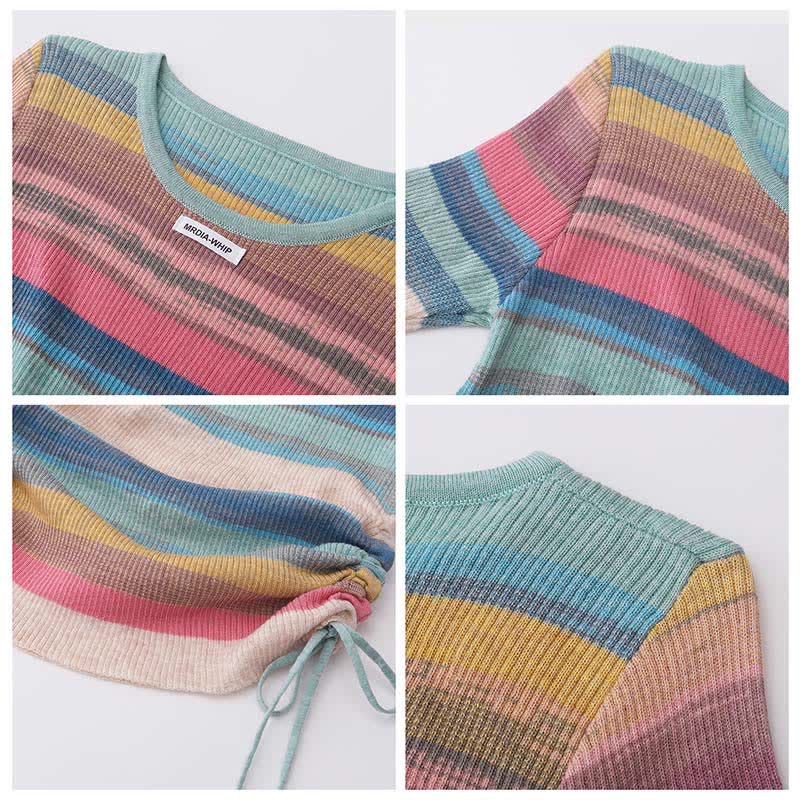 Rainbow Stripe T-Shirt Casual Draw String Shorts Pants modakawa