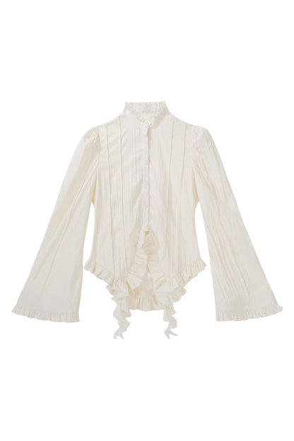Morning Mist Coast Stand-Collar Long-Sleeved Ruffle Embroidered Vintage Elegant Lolita Skirt Dress Set in Beige
