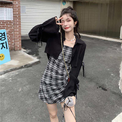 Slip Lattice Drawstring Size Plus Dress Set