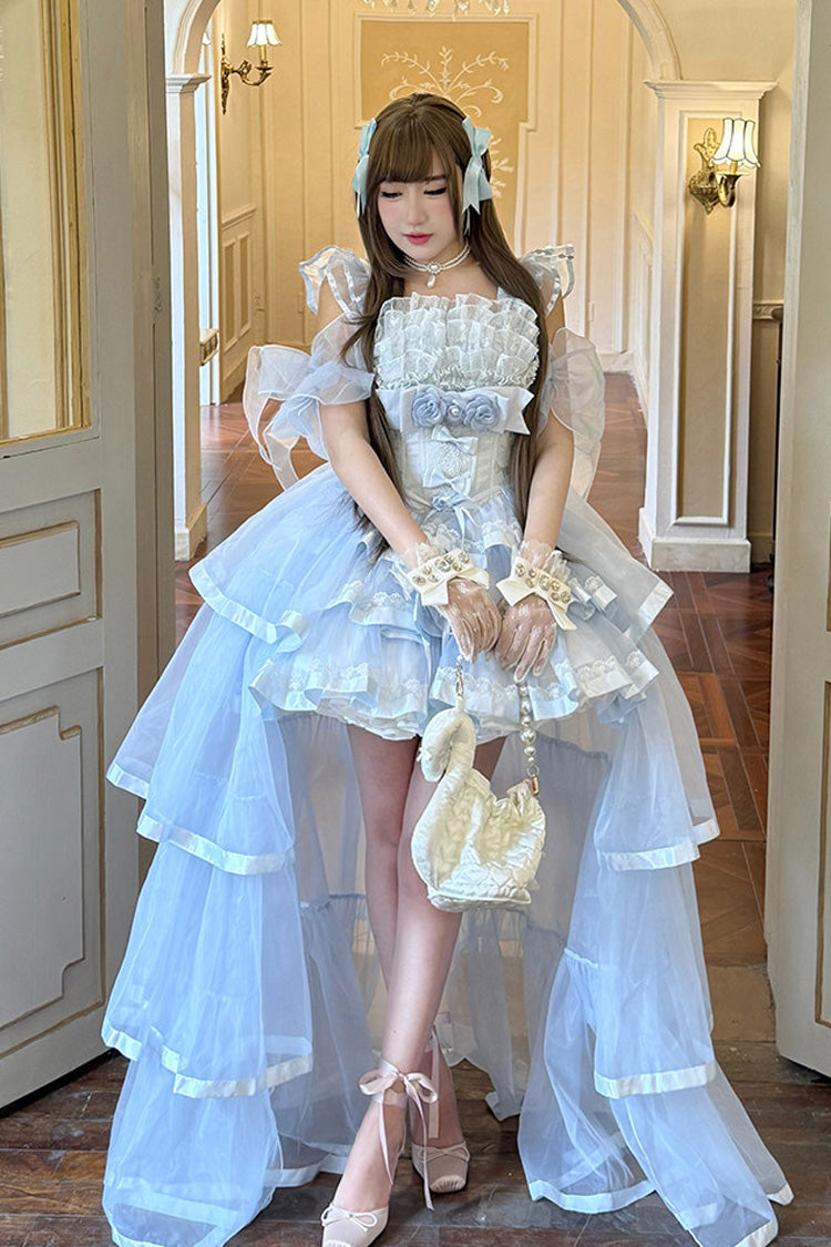 Off-Shoulder Sleeveless Triple-Ruffle Ballet Dress Set with Bow