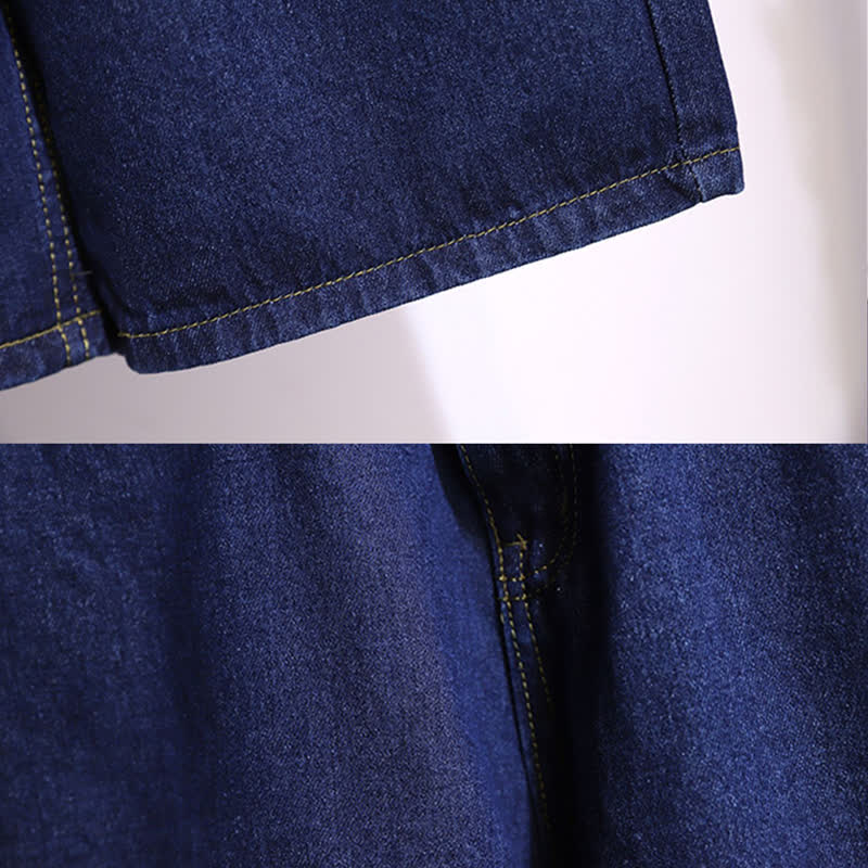 Lapel Shorts T-Shirt Colorblock Denim Belted