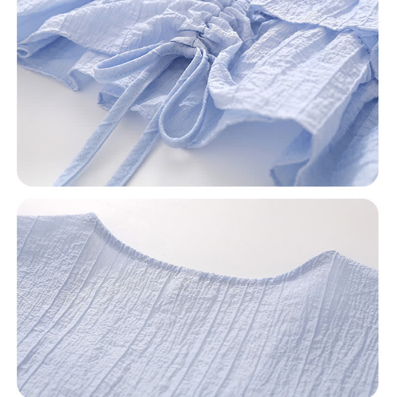 Split Pantskirt Sqaure Puff T-Shirt Collar