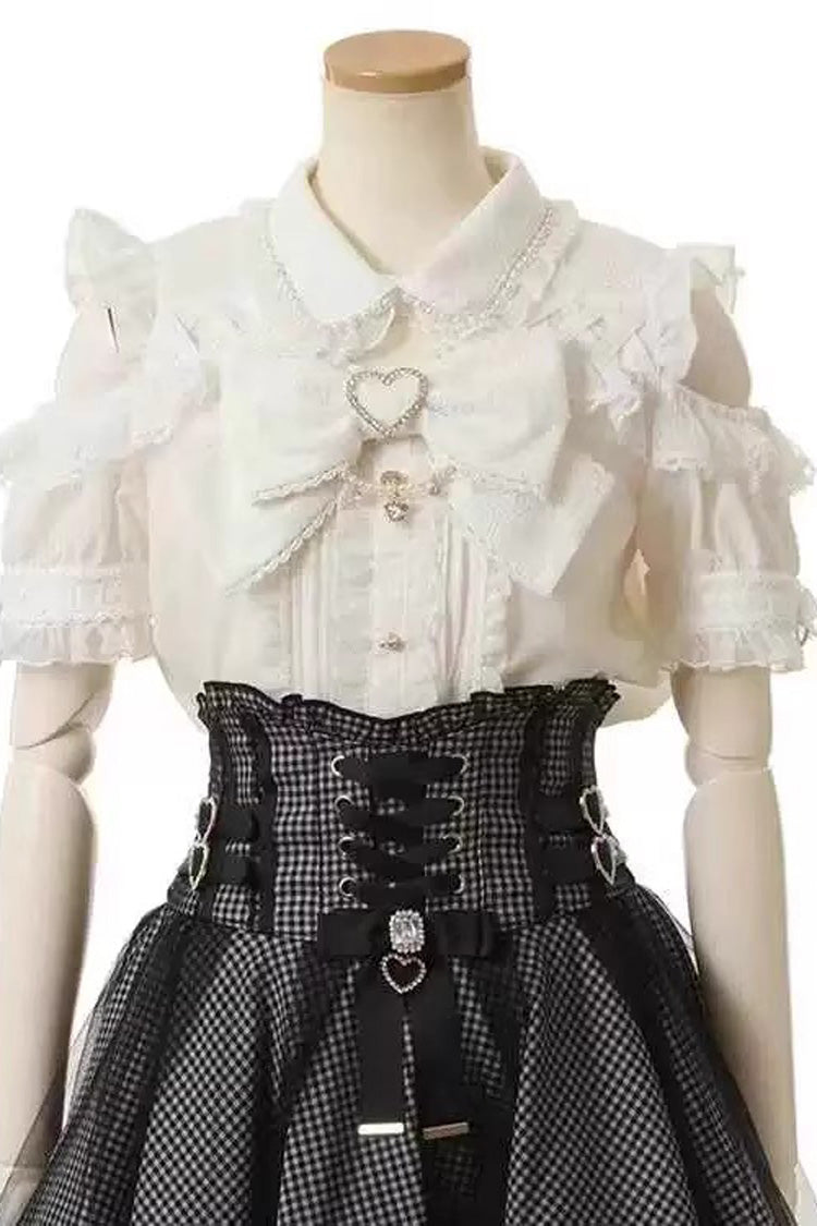 Off Shoulder Bowknot Pearl Jirai Kei Japanese Blouse