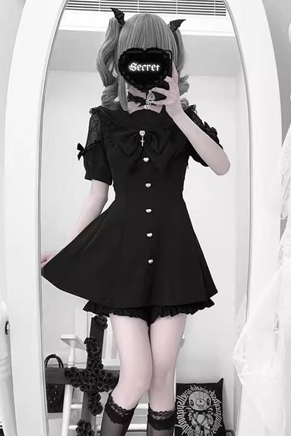 Ruffled Bow Jirai Kei Dress and Shorts Set - Plus Size