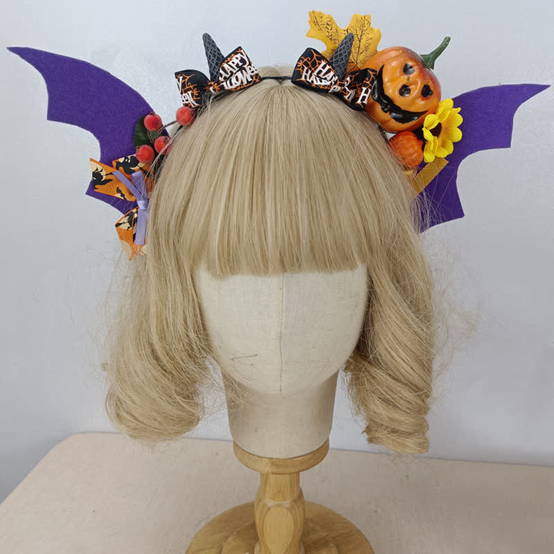 Bandeau ailes de chauve-souris citrouille accessoire de cheveux d'Halloween