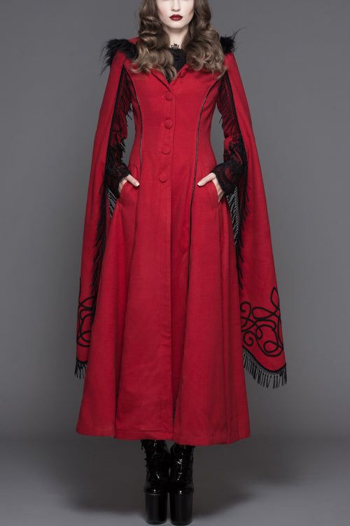 Winter Hand Embroidered Shawl Double Sided Long Gothic Coat for Women