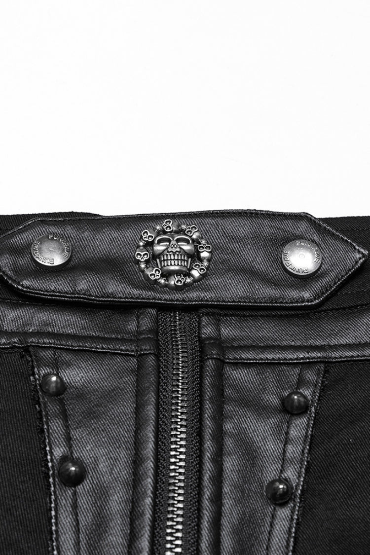 Faux Leather Punk Shorts with Mesh and Stud Embellishments