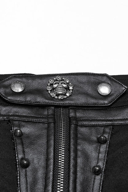 Faux Leather Punk Shorts with Mesh and Stud Embellishments
