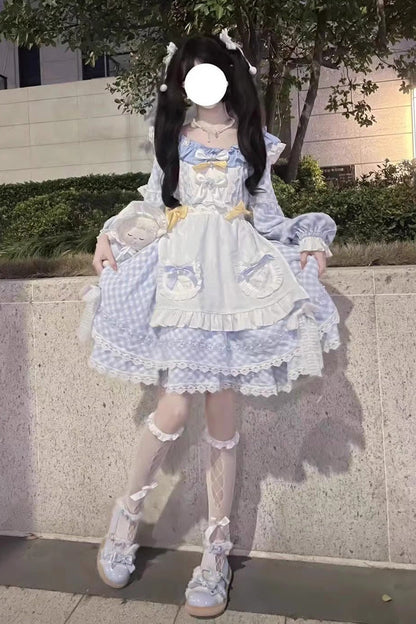 Blue Tartan Bow Lace Sweet Lolita Dress