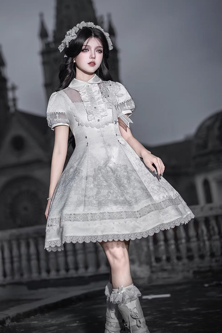 Lace Trimmed Classic Gothic Lolita Dress - White