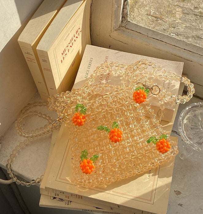 Sac à main orange à perles kawaii