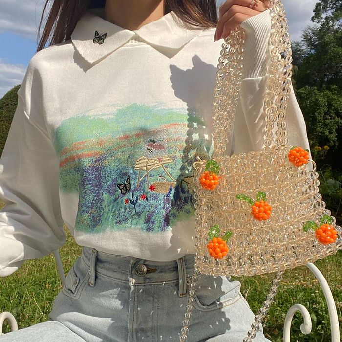 Sac à main orange à perles kawaii