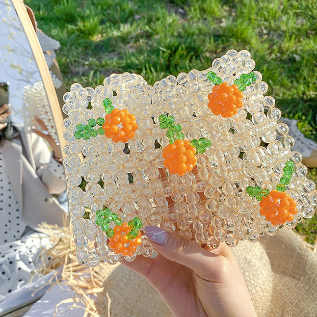 Sac à main orange à perles kawaii