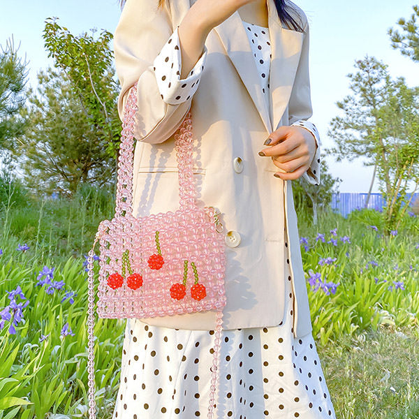 Sac à main orange à perles kawaii