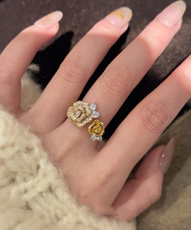 Piece Two Zircon Antique Gold Rings Snake Set Floral