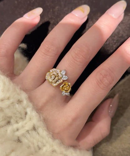 Piece Two Zircon Antique Gold Rings Snake Set Floral