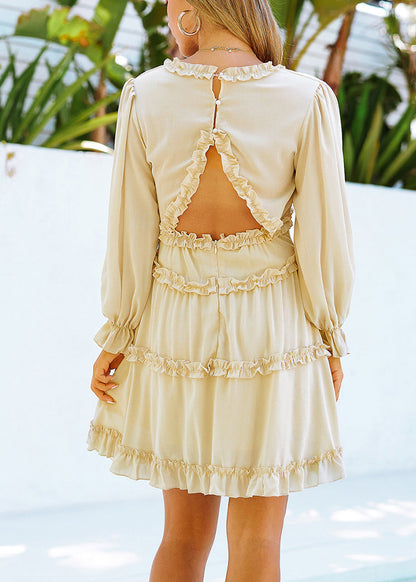 Apricot Dress Fall Neck Mid Slim V Solid