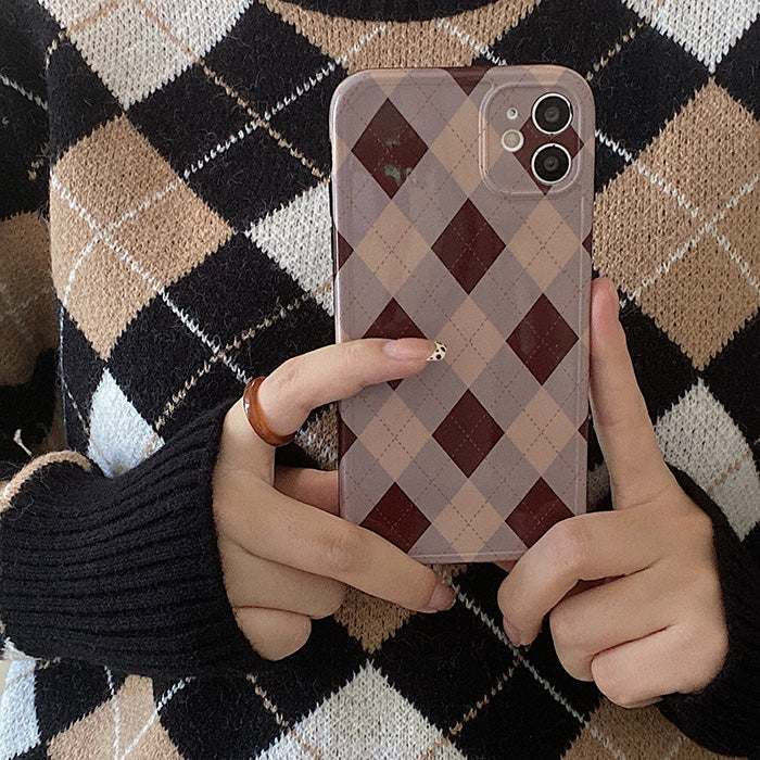 Coque iPhone à motif argyle rose