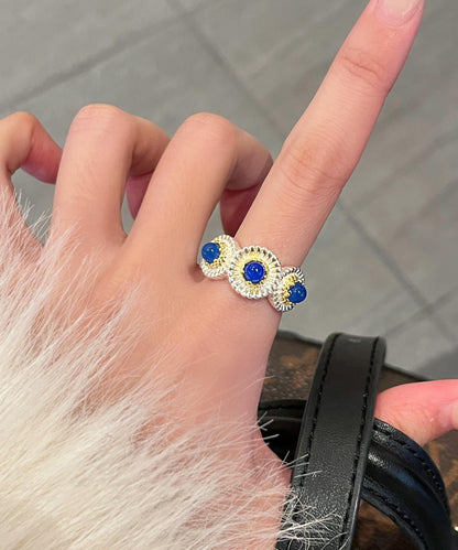Alloy Little Rings Zircon Daisy Blue Art Chalcedony