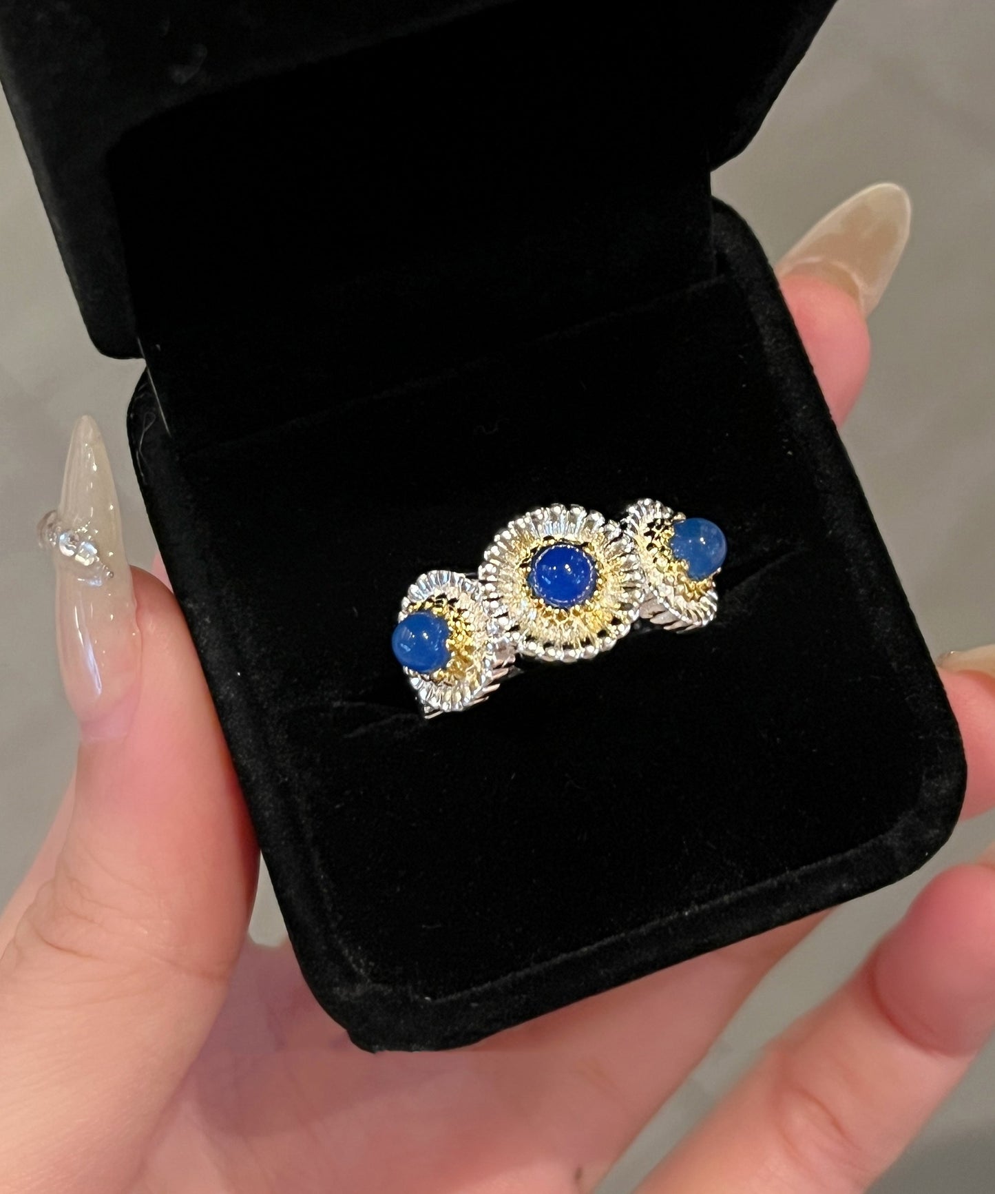 Alloy Little Rings Zircon Daisy Blue Art Chalcedony