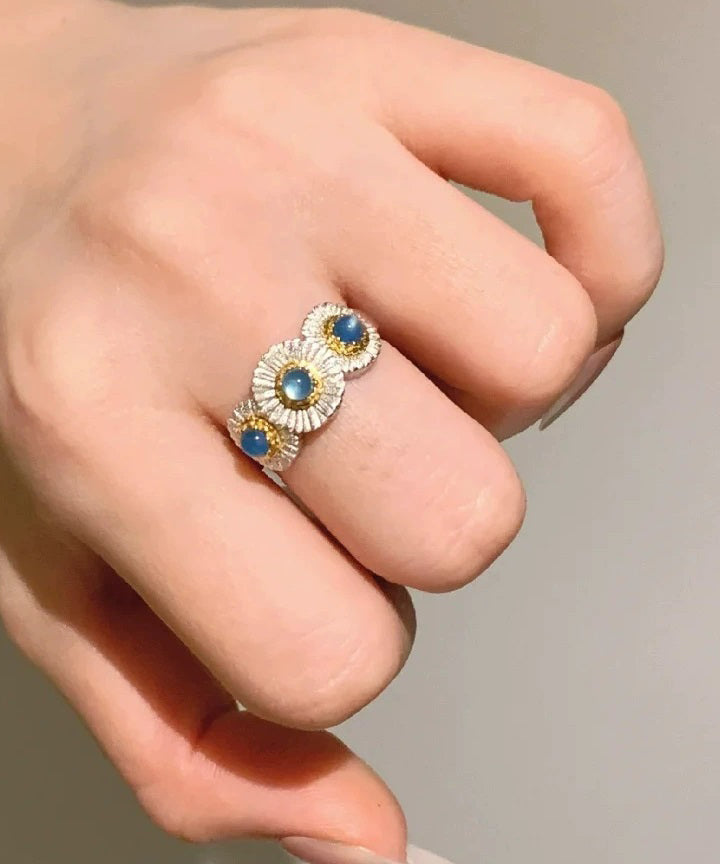 Alloy Little Rings Zircon Daisy Blue Art Chalcedony