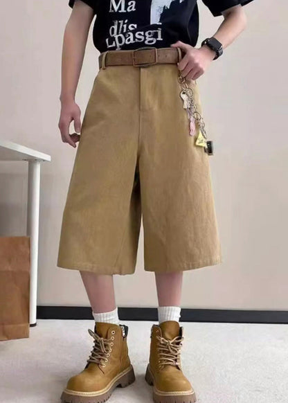 Art Khaki Letter Pockets High Waist Mens Crop Pants Summer