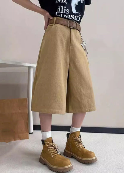 Art Khaki Letter Pockets High Waist Mens Crop Pants Summer