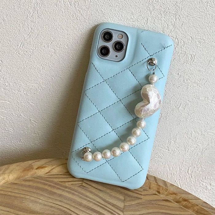 Étui de téléphone avec chaîne en perles bleues