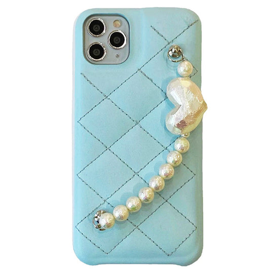 Étui de téléphone avec chaîne en perles bleues