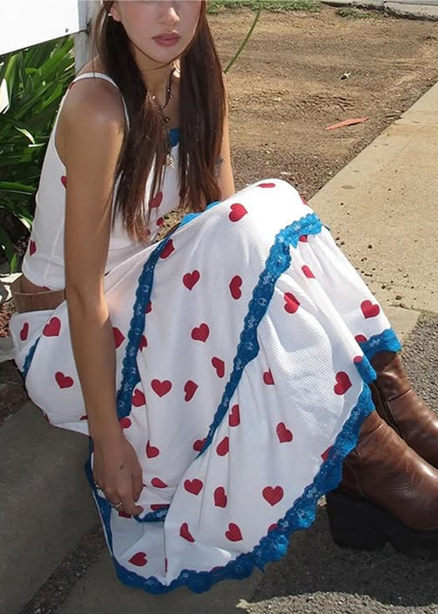 Beautiful White Print Vest And Maxi Skirts Two Pieces Set Summer