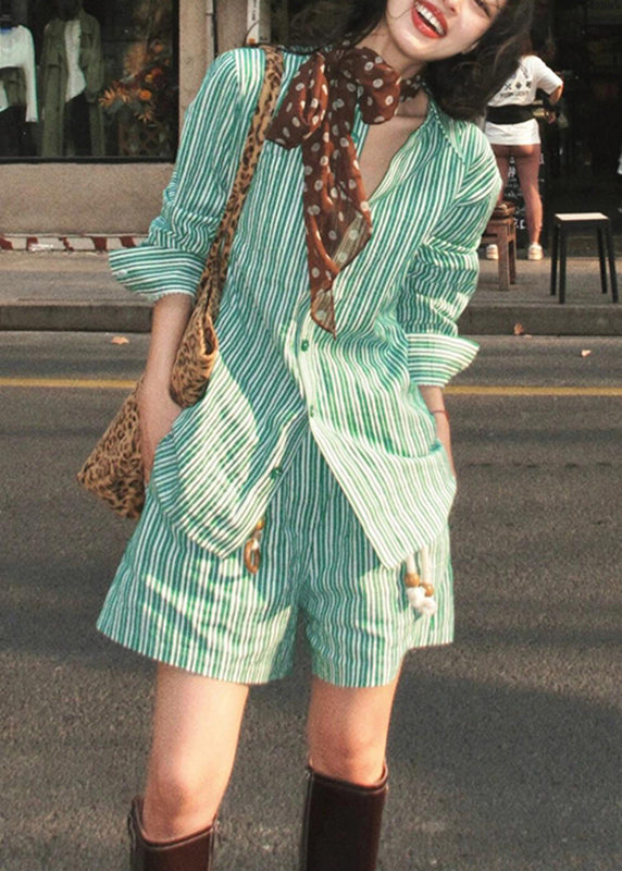 Bohemian Pieces Summer Shorts Striped And Peter Set Collar Green Pan Two Shirts