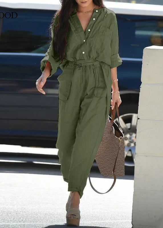 Bohemian Pink Peter Pan Collar Pockets Tunic Jumpsuit Fall