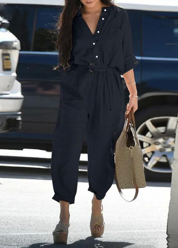 Bohemian Pink Peter Pan Collar Pockets Tunic Jumpsuit Fall