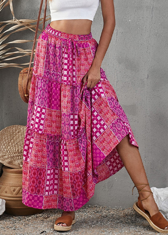 Ruffled Skirt Bohemian A Patchwork Line Purple Print