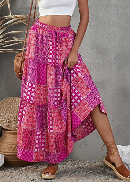 Ruffled Skirt Bohemian A Patchwork Line Purple Print