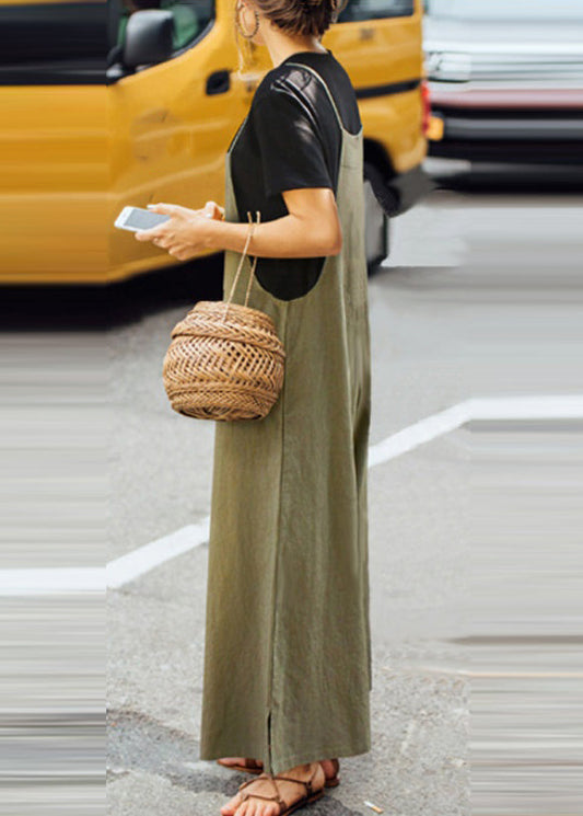 Boho Army Green Slash Neck Solid Jumpsuit Sleeveless