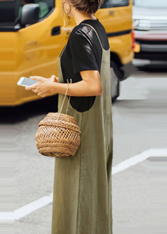 Boho Army Green Slash Neck Solid Jumpsuit Sleeveless