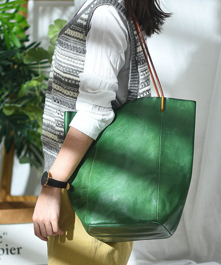 Green Capacity Large Bag Boho Bucket Leather