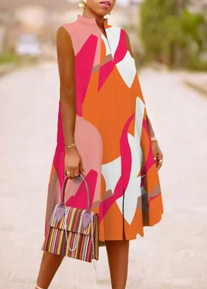 Green Dresses Collar Boho Maxi Stand Print Summer