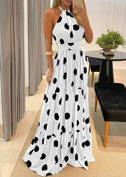 Printed Slim Sleeveless Dress Boho Rainbow Waistband Long