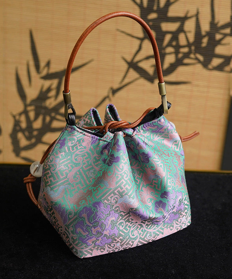 Boho Versatile Bag Bucket Drawstring Silk Print
