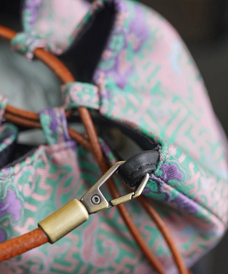 Boho Versatile Bag Bucket Drawstring Silk Print