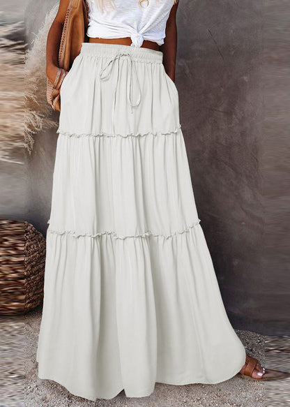 Waist Elastic Boho Patchwork Skirts White Ruffled Maxi Summer
